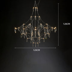 Araña moderna con forma de rama y cristales